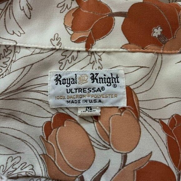 Vintage 1970s Womens Orange Floral Tulip Mid Mod Disco Collar Retro Blouse Sz M - Picture 2 of 7